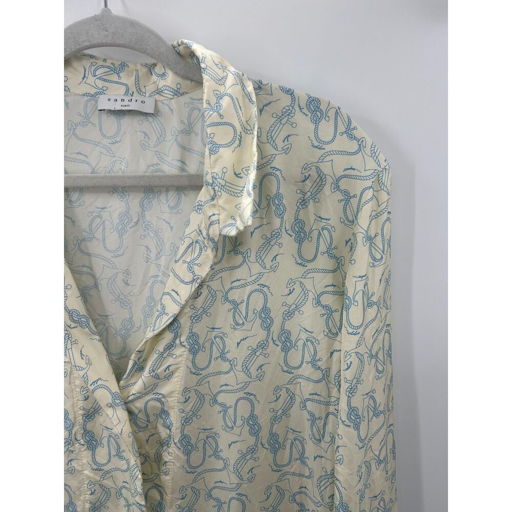 Sandro Paris Rozie Ecru Dress Women's Silk Beige Shift Size 40 - Picture 7 of 11
